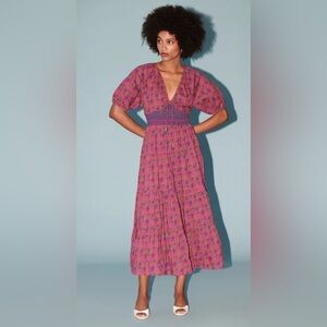 NWT SAYLOR Amyra Block Print Midi Short Sleeve Dress Twisted Vine